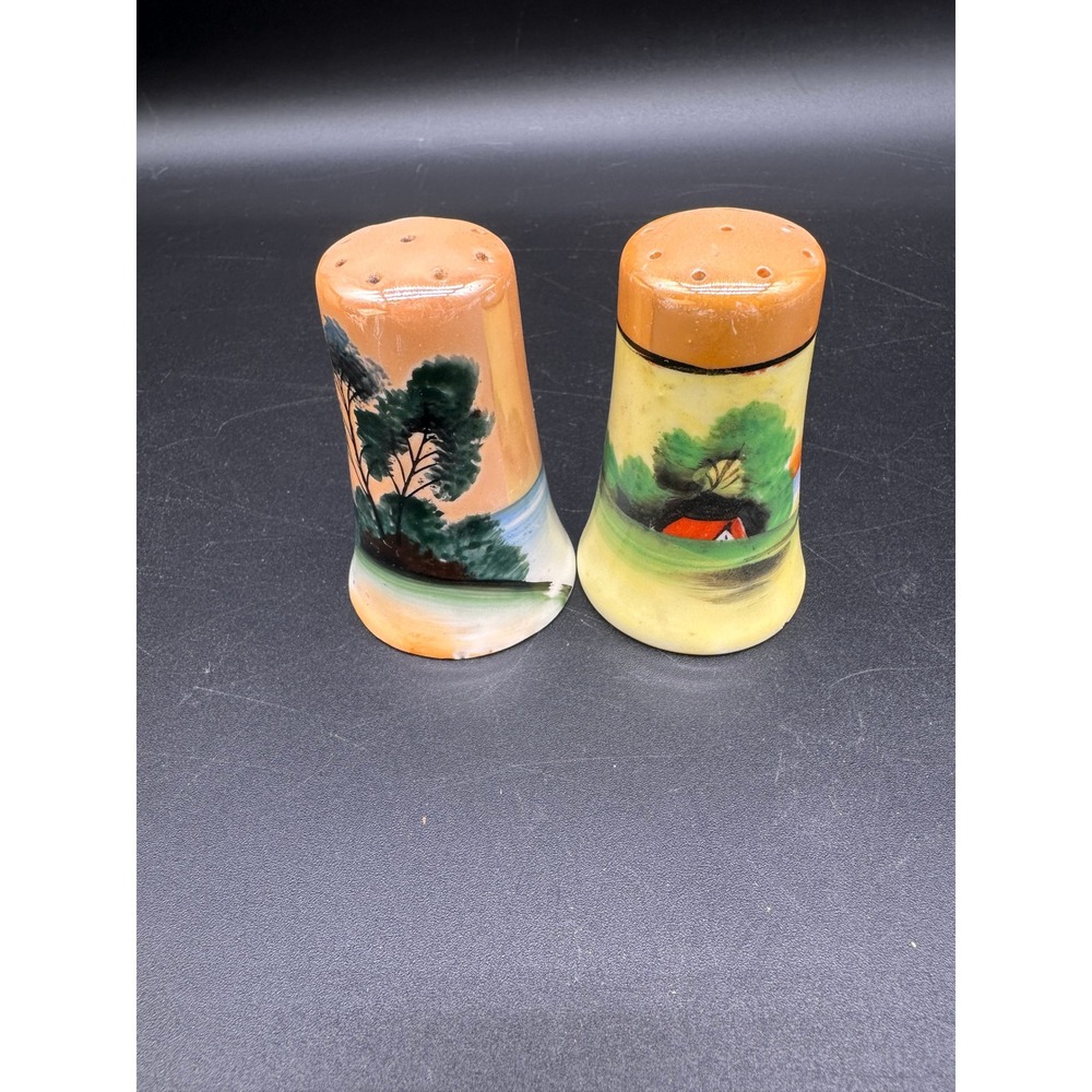Made In Japan Landscape Salt and Pepper Shakers Vintage Hand Painted Ceramic Set